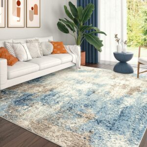 Chelsea Contemporary Abstract 5'3'' x 7'3'' Navy and Blue Polypropylene Indoor Area Rug, 5' x 7'
