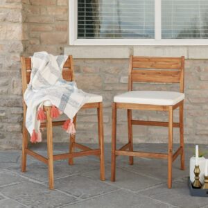 Walker Edison Modern Acacia Wood Patio Counter Stools, Set of 2, Dark Brown