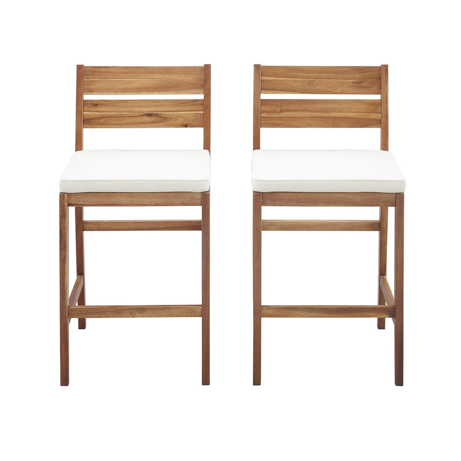 Walker Edison Modern Acacia Wood Patio Counter Stools, Set of 2, Dark Brown - Image 7