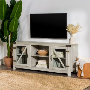 Walker Edison Modern Farmhouse Glass Door TV Stand for TVs up to 65", Stone Grey