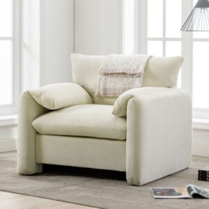 Modern Style Chenille Oversized Armchair Accent Chair Single Sofa Lounge Chair 38.6’’ W for Living Room, Bedroom,Cream