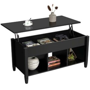Alden Design Wood Lift Top Coffee Table with Hidden Compartment & Storage for Living Room, Black