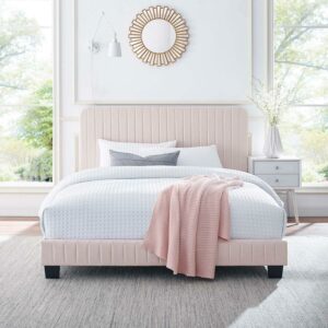 Celine Channel Tufted Performance Velvet Queen Platform Bed Pink