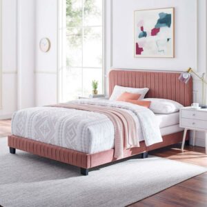 Celine Channel Tufted Performance Velvet Queen Bed Dusty Rose