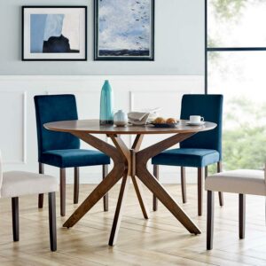 Modway Crossroads 47" Round Wood Dining Table in Walnut