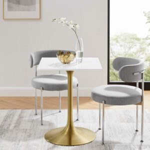 24" Square Wood Top Dining Table with Aluminum Metal Base, Gold White