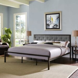 Modway Mia King Fabric Bed in Brown Gray