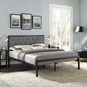 Brown Gray Mia Queen Fabric Bed