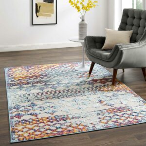 Modway Reflect Giada Abstract Diamond Moroccan Trellis 5x8 Indoor/Outdoor Area Rug in Multicolored