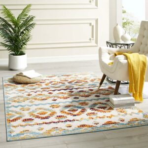 Modway Reflect Takara Abstract Diamond Moroccan Trellis 5x8 Indoor and Outdoor Area Rug in Multicolored