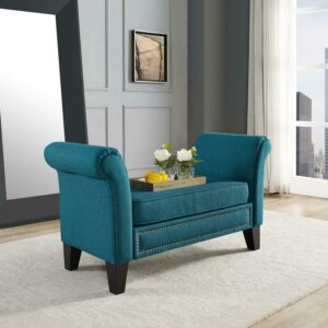 Modway Rendezvous Modern Polyester Fabric and Wood Bench in Teal Blue