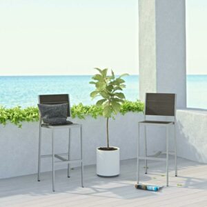 Modway Shore Armless Bar Stool Outdoor Patio Aluminum Set of 2 in Silver Gray