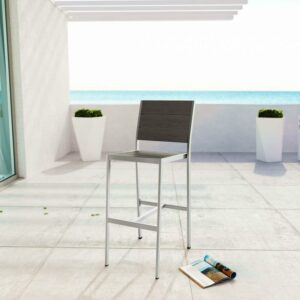 Modway Shore Outdoor Patio Aluminum Armless Bar Stool in Silver Gray