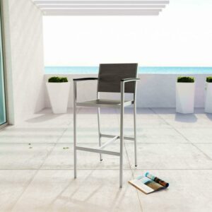Modway Shore Outdoor Patio Aluminum Bar Stool in Silver Gray