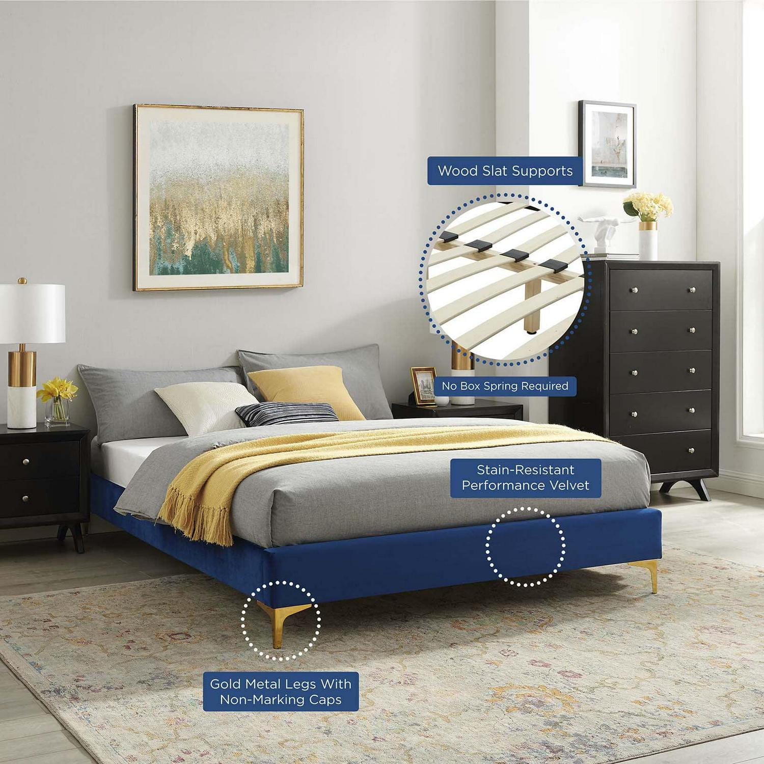 Sutton Twin Performance Velvet Bed Frame Navy - Image 8
