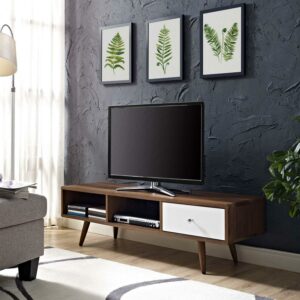 Modway Transmit 55" Modern Particleboard Wood TV Stand in Walnut/White