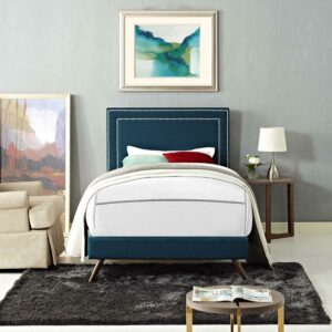 Virginia Twin Fabric Platform Bed with Round Splayed Legs Azure
