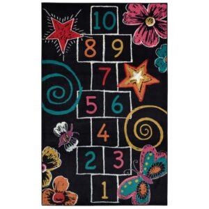 Mohawk Home Aurora (Kids) Hopscotch Chalk Black Printed Area Rug, 7'6"x10', Black & Teal