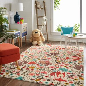 Mohawk Home Prismatic Enchanted Forest Multi Contemporary Nature Kids Precision Printed Area Rug, 5'x8', Cream & Orange