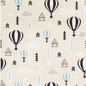 Mohawk Home Prismatic Balloon Ride Blue Contemporary Theme Kids Precision Printed Area Rug, 3'4"x5', Cream & Red