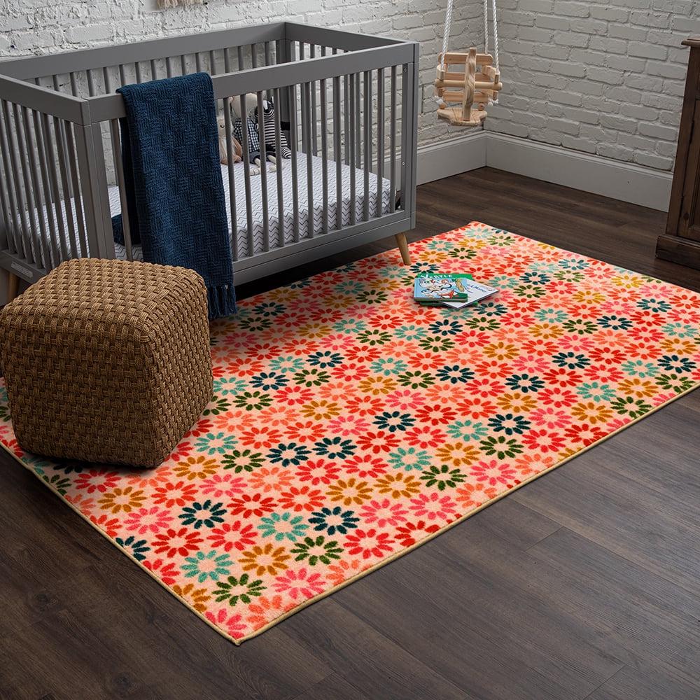 Mohawk Home Prismatic Enchanted Floral Pink Contemporary Nature Kids Precision Printed Area Rug, 5'x8', Pink & Green - Image 2