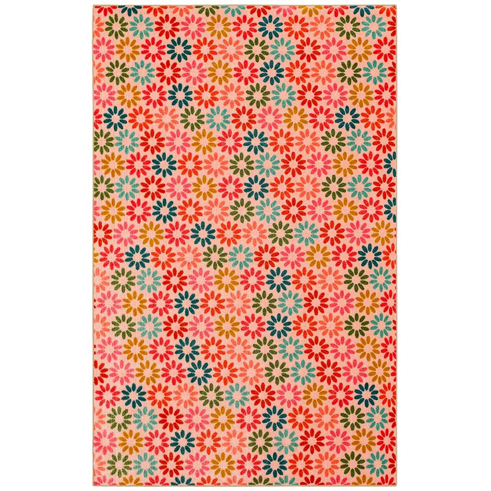 Mohawk Home Prismatic Enchanted Floral Pink Contemporary Nature Kids Precision Printed Area Rug, 5'x8', Pink & Green