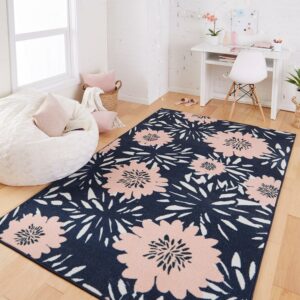 Mohawk Home Prismatic Flower Burst Navy Contemporary Theme Kids Precision Printed Area Rug, 5'x8', Navy