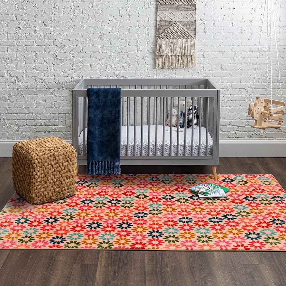 Mohawk Home Prismatic Enchanted Floral Pink Contemporary Nature Kids Precision Printed Area Rug, 5'x8', Pink & Green - Image 3