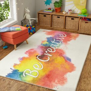 Mohawk Home Prismatic Be Creative Multi Transitional Theme Kids Precision Printed Area Rug, 5'x8', Cream & Red