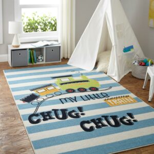 Mohawk Home Prismatic My Little Train Multi Transitional Theme Kids Precision Printed Area Rug, 5'x8', Blue & Yellow