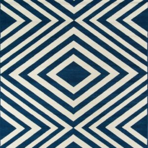 Momeni Indoor/Outdoor Geometric Modern/Contemporary Area Rugs, Blue/White, 6'7" X 9'6"