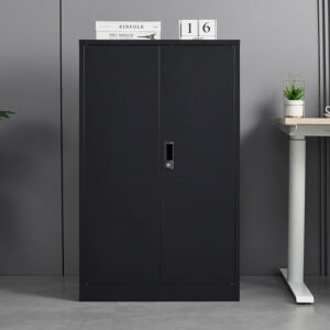 DEALTOPS Metal Storage Cabinet with Locking Doors and Storage Shelves for Home and Office - Black