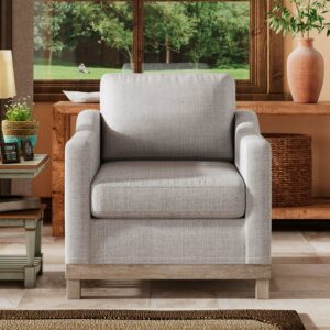 DEALTOPS Modern Accent Chair with Rubber Wood Base for Living Room, Bedroom, Office - Gray