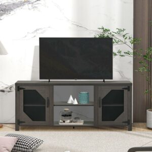 DEALTOPS Modern Industrial TV Stand with Metal Mesh Doors and Large Storage Space for TVs up to 65'' -Dark Oak