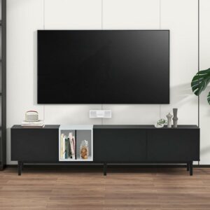 DEALTOPS Modern Minimalist TV Stand with 3 Drop-down Doors and Ample Storage Space for TVs up to 80'' - Black