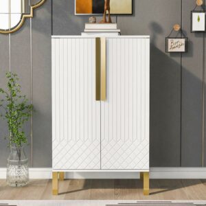 DEALTOPS Modern Shoe Cabinet with Adjustable Shelves, Freestanding Large Storage Capacity Shoe Rack for Entryway - White