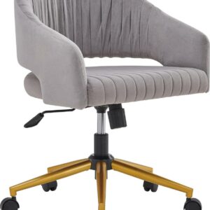 DEALTOPS Modern Swivel High Quality Velvet Office Chair in Gold Metal Luxury Height Adjustable Computer Chair Living Room Chair-Light Grey