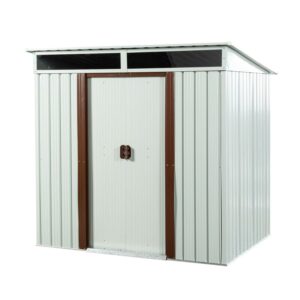 DEALTOPS Outdoor storage sheds 6FTx5FT Pent roof with Double Lockable Doors for Backyard Patio Lawn - White
