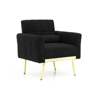 DEALTOPS Teddy Fabric Accent Chair Modern Armchair for Living Room Sofa Chair with Tapered Metal Legs and Waist Pillow-Black