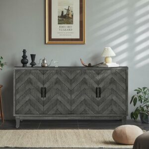 DEALTOPS Vintage Sideboard Storage Cabinet with Doors and Compartments, Wooden Buffet Cabinet for Living Room -Antique Dark Gray