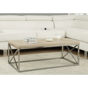 Coffee Table, Accent, Cocktail, Rectangular, Living Room, 44"L, Metal, Laminate, Natural, Chrome, Contemporary, Modern