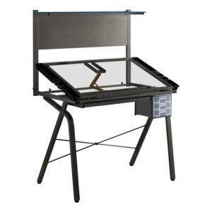 Drafting Table, Adjustable Angle, Drawing, Storage, Craft, Metal, Tempered Glass, Grey, Clear, Contemporary, Modern