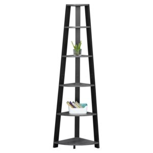 Bookshelf, Bookcase, Etagere, Corner, 5 Tier, 72"H, Office, Bedroom, Laminate, Grey, Black, Contemporary, Modern