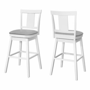 BARSTOOL - SET OF 2 / SWIVEL / PANEL BACK / UPHOLSTERED SEAT / BAR HEIGHT - 44"H - WHITE / GREY LEATHER-LOOK