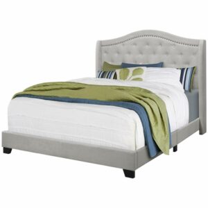 Bed, Twin Size, Platform, Teen, Frame, Upholstered, Velvet, Wood Legs, Grey, Traditional