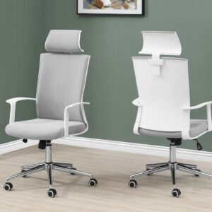 50.5" White and Gray Contemporary Upholstered Adjustable Office Chair