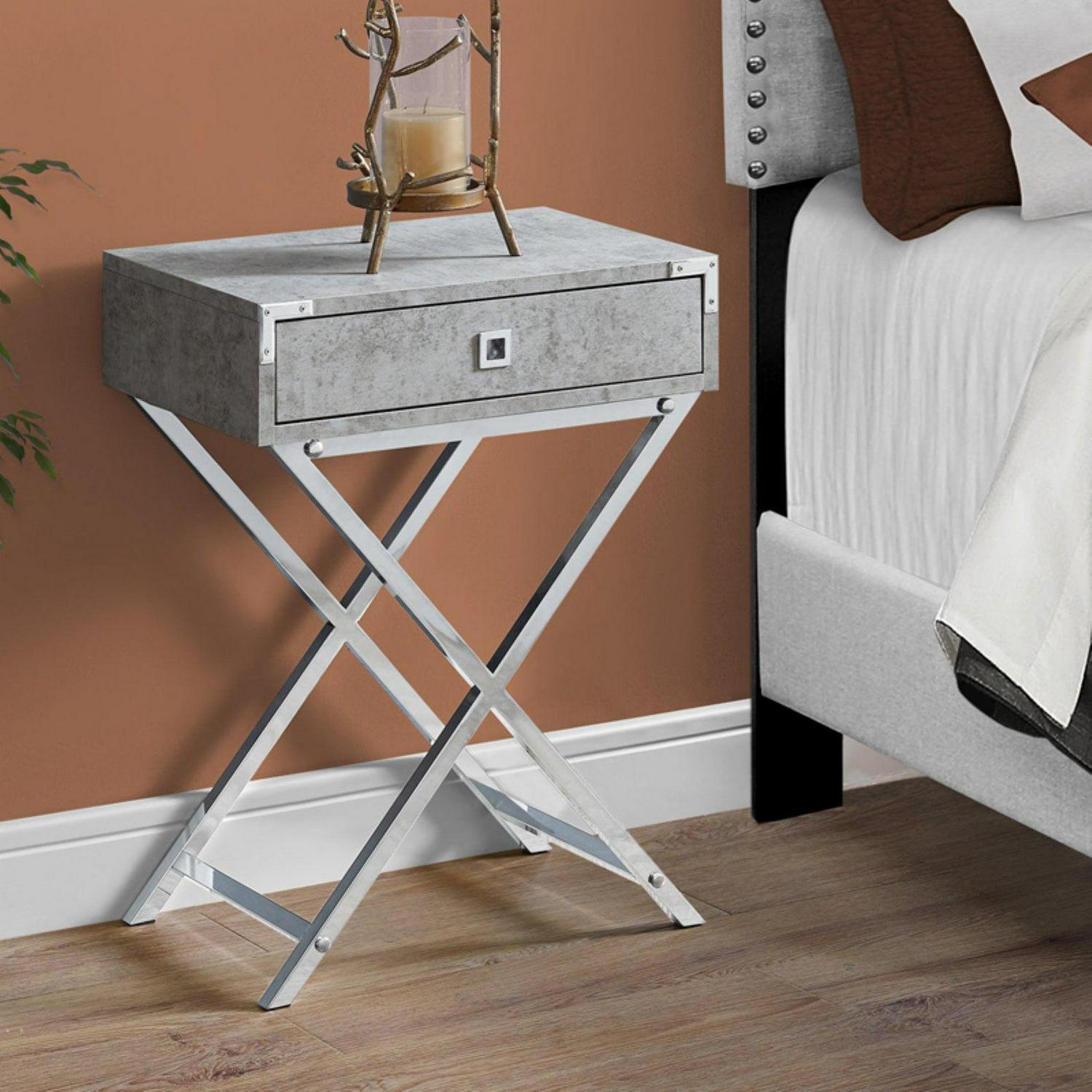 Accent Table Side End Nightstand Lamp Living Room Bedroom Metal Grey - Image 3