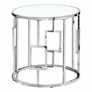 Accent Table, Side, End, Nightstand, Lamp, Living Room, Bedroom, Metal, Tempered Glass, Chrome, Clear, Transitional