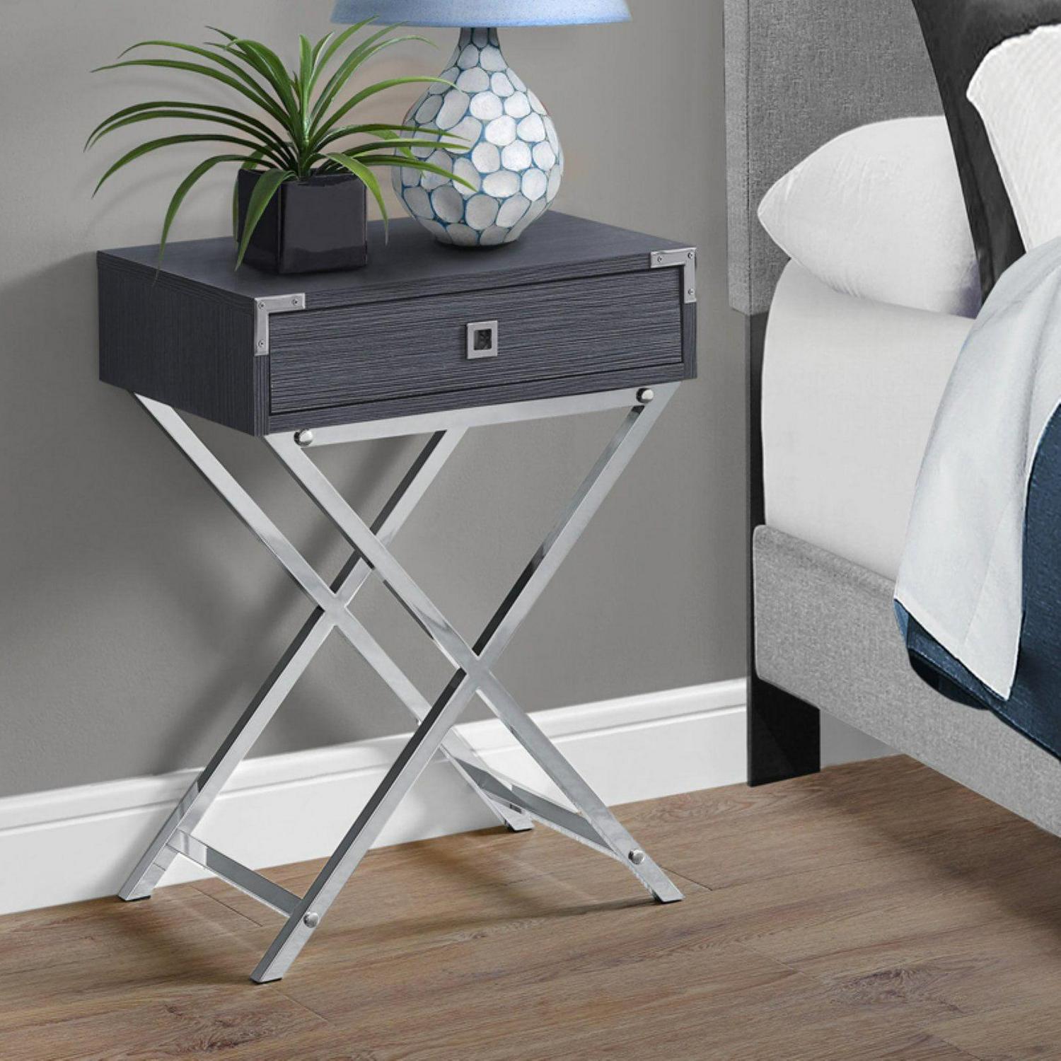 Accent Table Side End Nightstand Lamp Living Room Bedroom Metal Grey - Image 5