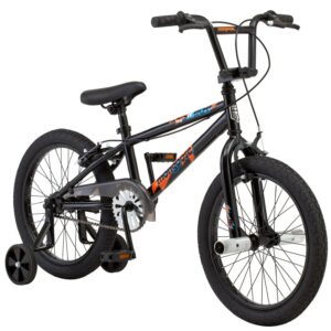 Mongoose Switch Kids Bike with Training Wheels, 18 Inch Wheels, Ages 5-9, Black